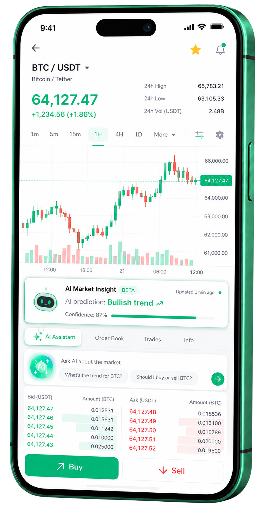 Application mobile de trading GuadeFin Hub s'exécutant sur un smartphone